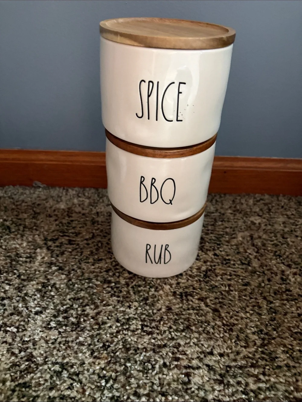Rae Dunn Cream Stackable Spice, BBQ & Rub Ceramic Canister Set with Bamboo Lids